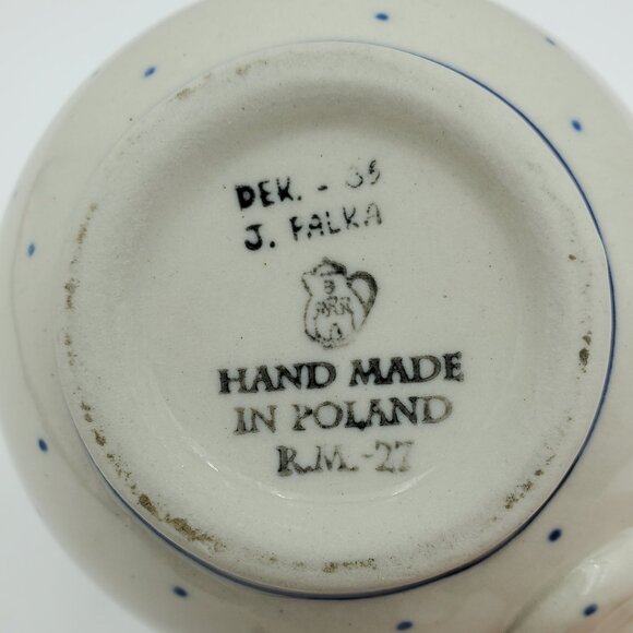 Polish Pottery Dotted Violet Bubble Mugs Blue Flowers & Dots Round Mugs - Picture 6 of 10